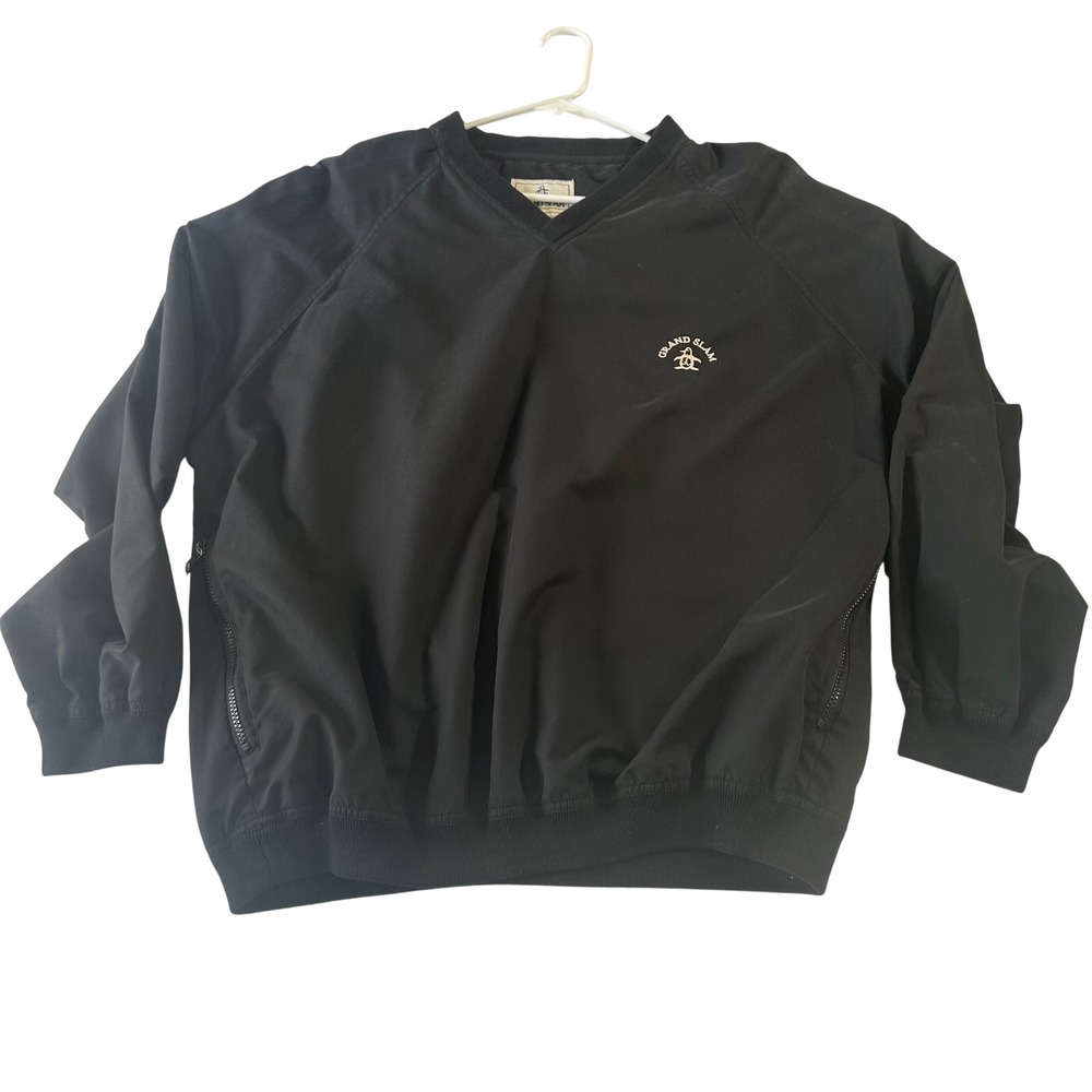 Grand Slam Munsingwear Mens Black V-Neck Golf Windshirt Pullover Jacket Large
